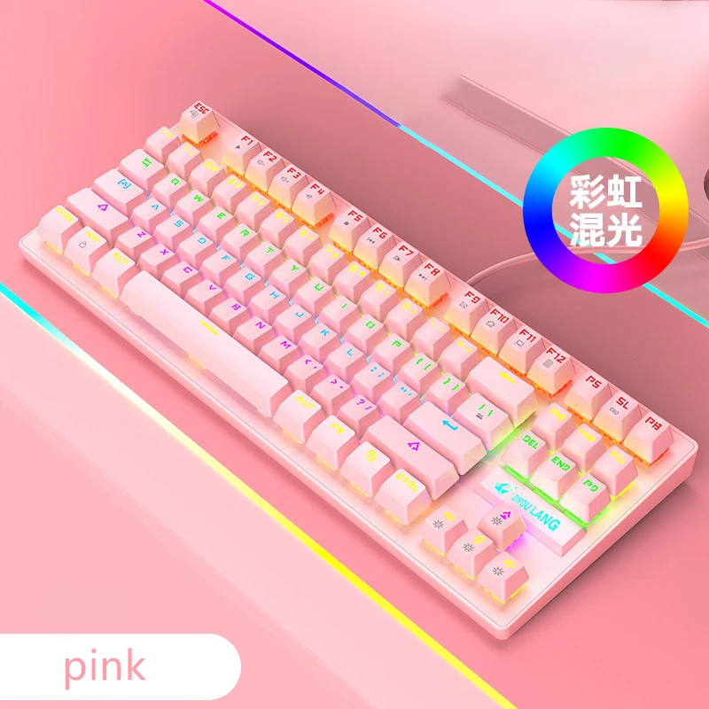 

Mechanical Keyboard 87-key USB Interface RGB Green axis Girls Gaming Keyboard Wired For Computer Desktop Laptop PC Gamer Pink