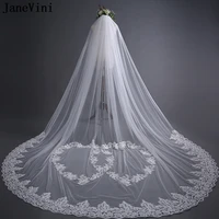 janevini 2021 one layer long wedding veil with comb appliques elegant 3 meters heart shaped lace pattern bridal veils accessory