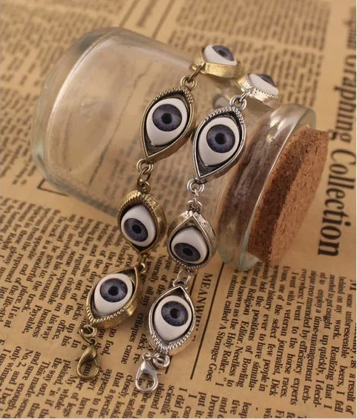 Винтажный Бронзовый турецкий дьявол Evil Eyes браслет кулон Панк подвеска в стиле