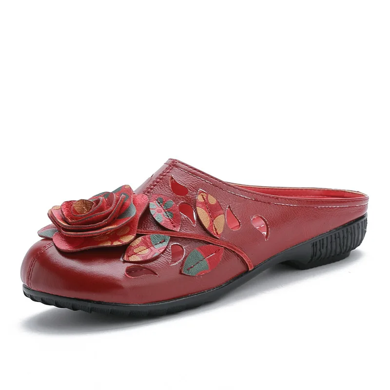 

Summer Women Slippers Genuine Split Leather Platform Flower Solid Slides 2020 Casual Reteo Ethnic Ladies Shoesw Zapatos De Mujer