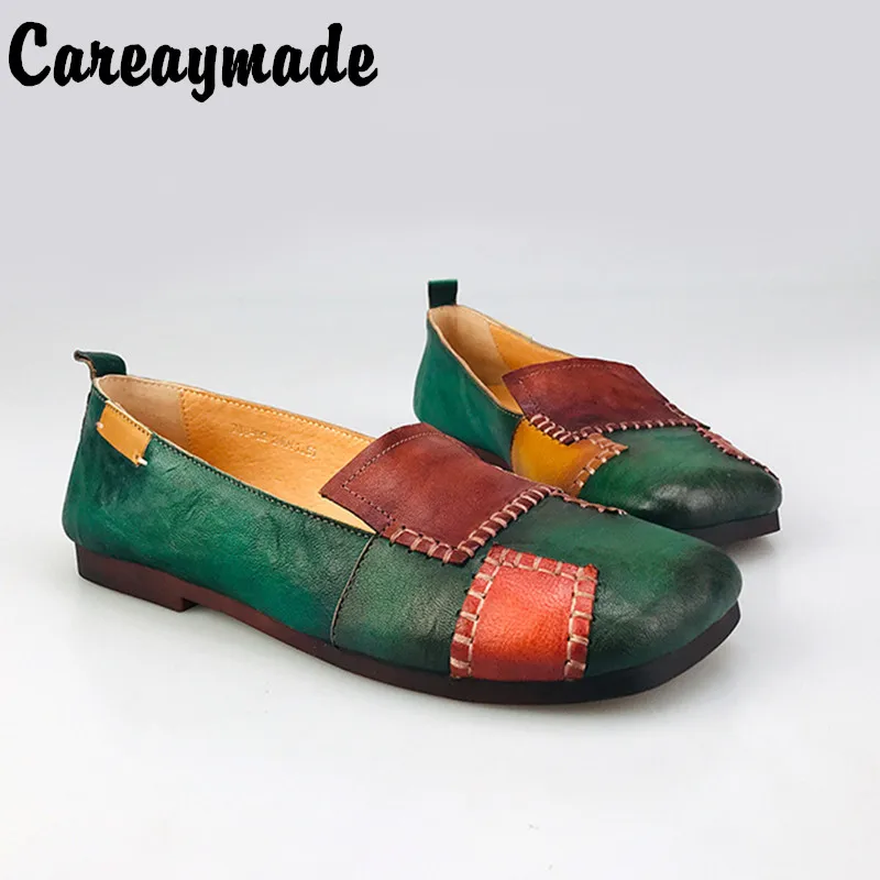 Careaymade-Flat Shoes Retro National Style Beggar Patch Stitching Shallow Mouth Women's Shoes Breathable Slip-on Casual Shoes