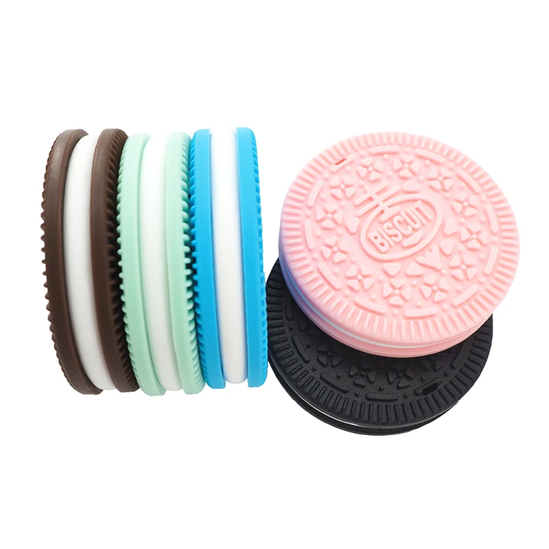 

50PCS BPA Free Silicone Cookie Pendant Teether Baby Biscuit Pacifier Dummy Teething Chewable Pendant Nursing Necklace Jewelry