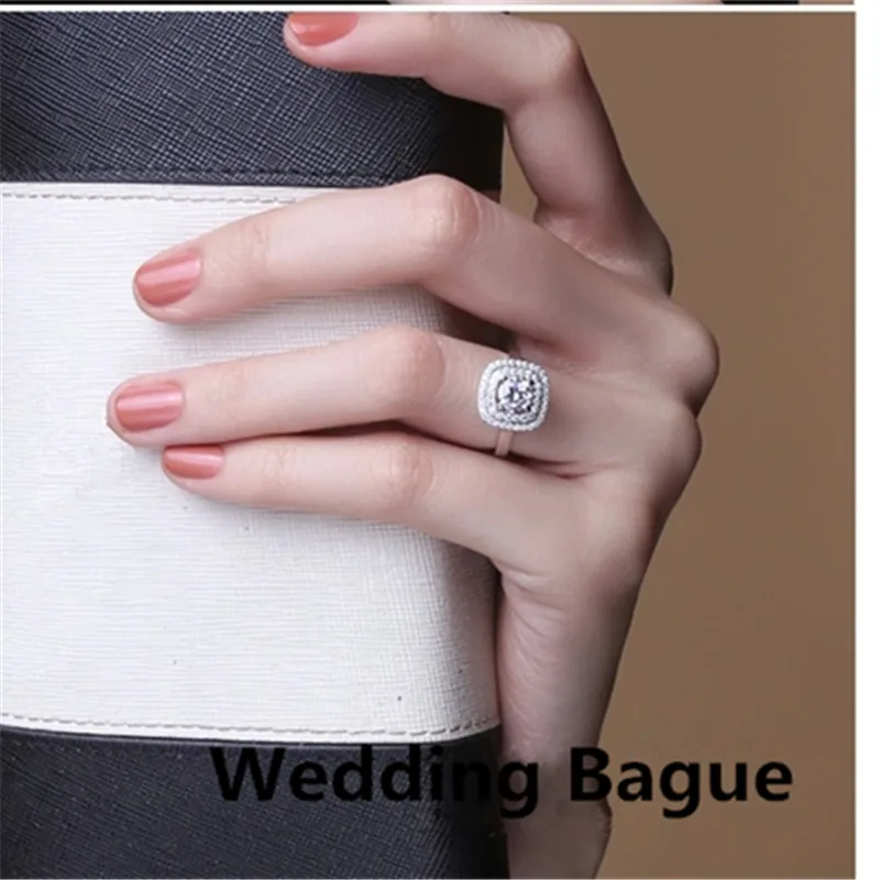 

Visisap Square Ring Round Cubic Zirconia Fashion Jewelry Luxury Wedding Rings for Women Accessories White Gold Color VSR111