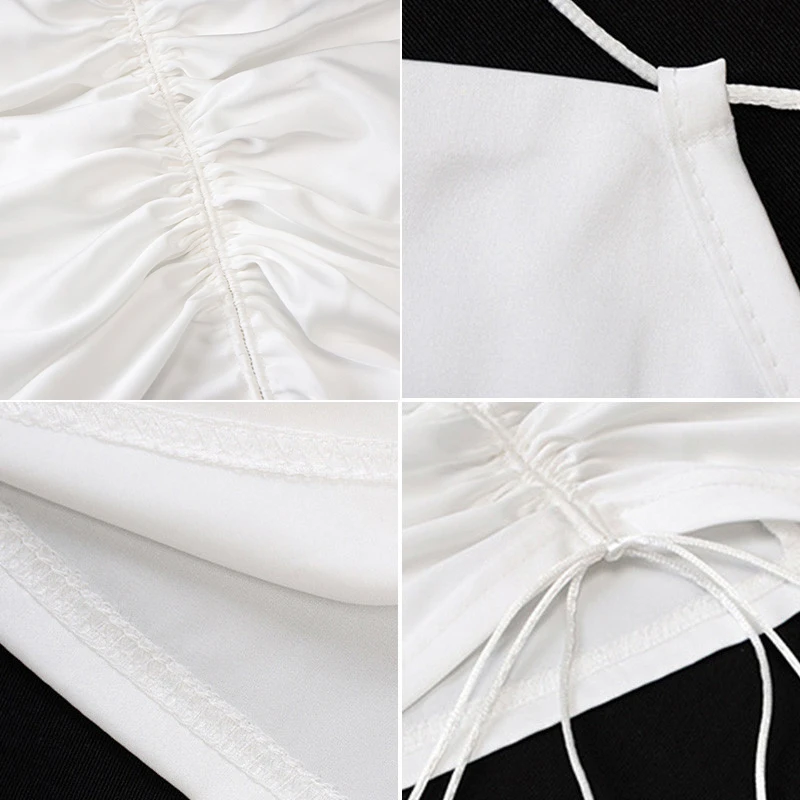 

Sexy Bandage Ruched Dress Women Summer Sleeveless Backless Zipper Mini Dresses Femme Solid Slim Elegant Vestidos White Blue