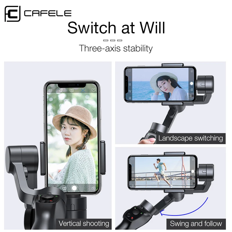 Cafele 3-осевой ручной шарнирный стабилизатор для камеры iPhone 11 X Xiaomi Huawei Samsung складной
