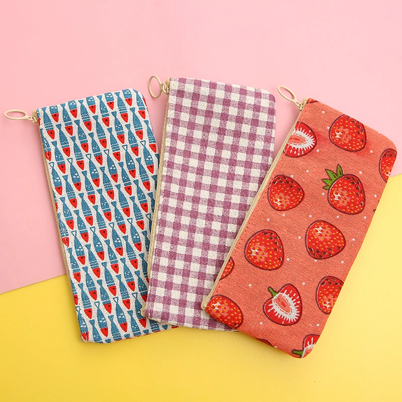 

MOGII Office Stationery Bag Cotton Fabric Kawaii Pencil Case Cute Fish Strawberry Fashion Pencil Pouch for School 2021