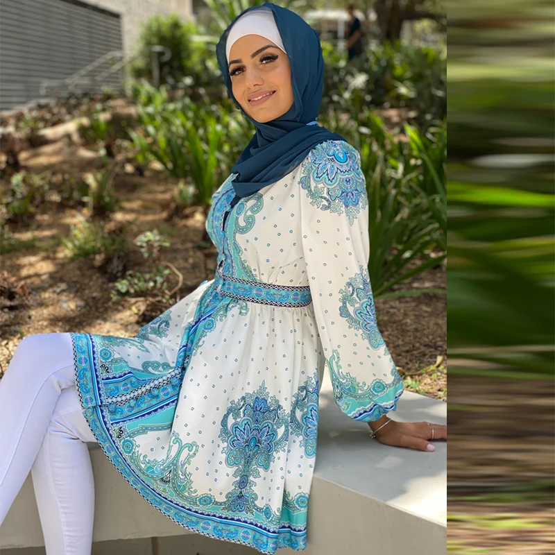 Abayeh clothing printing palace style retro blouse Muslim women blouse Oman Pakistani clothing Ramadan Eid Mubarak blouse shirt