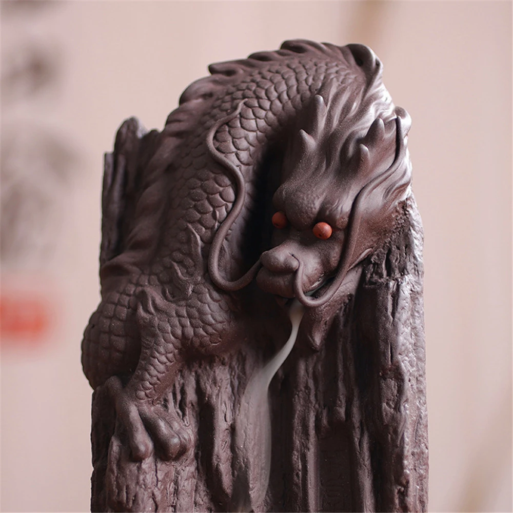 Purple Sand Ceramic Blackflow Incense Burner with 20pcs Incenses Classical Dragon Zen Creative Wealth Ornaments Home Decoration | Дом и сад