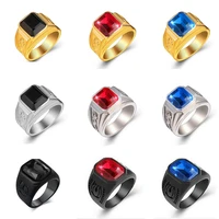 fashion blackredblue crystal stone black finger rings for men women square zircon rings punk metal fashion male jewelry