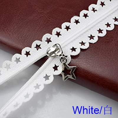 White 2 шт./лот 25 см Звезды Кружева молнии для одежды декоративные молнии Швейные аксессуары ручной работы цвета молнии со звездами слайдер - Цвет: White
