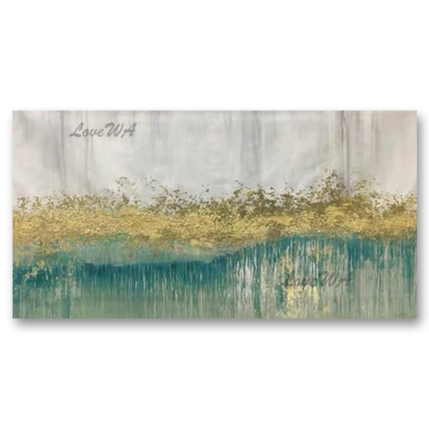 

Latest Design Gold And Green Abstract Oil Painting Art Modern Living Room Decor Large Canvas Wall Art Acrylic Paintings Picture