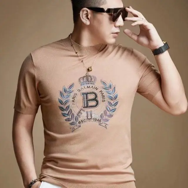 

Short sleeve T-shirt handsome male 2021 summer new tide joker circle embroidery t-shirts male pilots wind letter cultivate one's