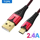 Кабель Micro USB TOPK светодиодный 1 м для быстрой зарядки Xiaomi Samsung Huawei Android мобильный телефон