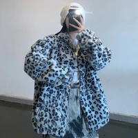 2021 new autumn lamb wool women jacket leopard print cashmere coat top female baggy thick oversized outerwear chaqueta mujer