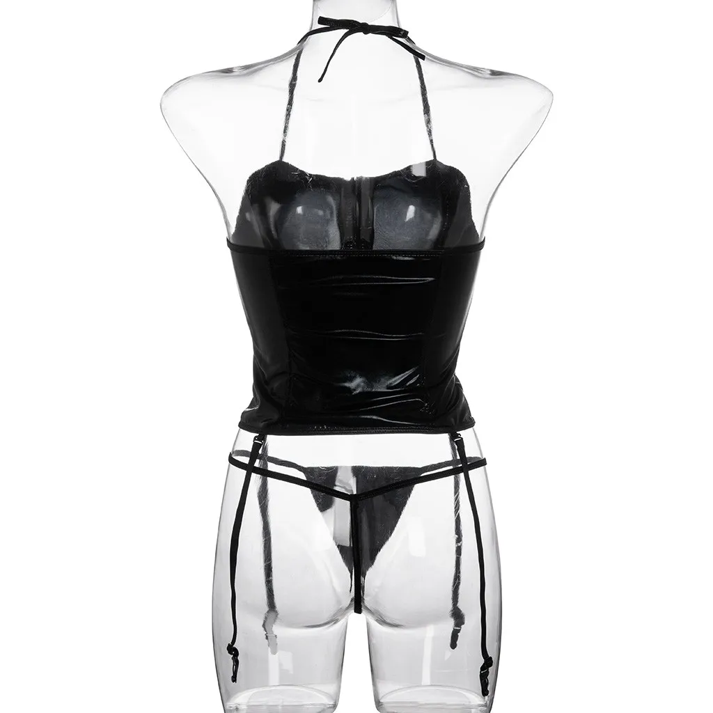 Женское эротическое сексуальное нижнее белье на молнии кожаное Тедди