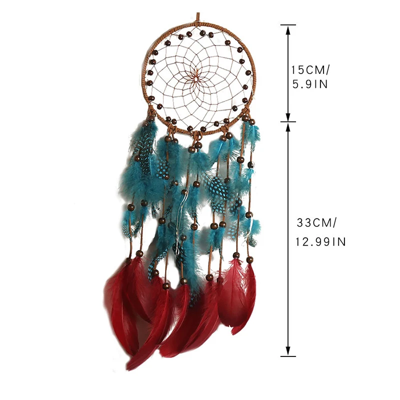 

Handmade Wooden Beads Dream Catcher With Colorful Plume Decor Dreamy Design Durable Long Lasting For Home Room Wall Decor