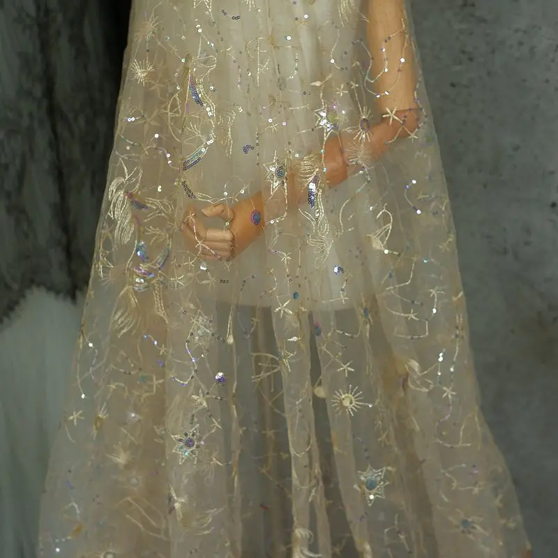 

Ткань для вышивки блестками Пегаса с изображением звездного неба шириной 1,5 м, дизайнерская ткань с изображением единорога, креативная сетк...