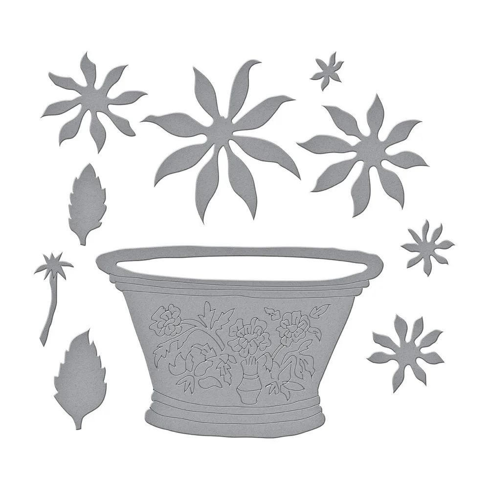 

Cactus Dahlia and Ornamental Garden Pottery Etched Metal Cutting Die Scrapbook Embossed Paper Card Album Craft Template Cut Die