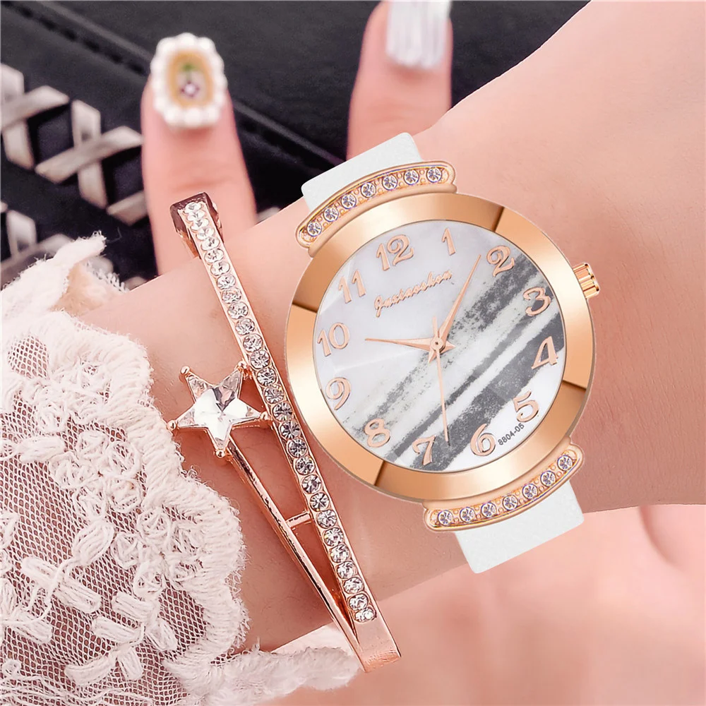 Женские Модные Зеленые часы с арабскими цифрами простые женские кварцевые