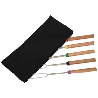 5pack marshmallow roasting sticks with wooden handle extendable forks telescoping skewers for campfire firepit and sausage bbq
