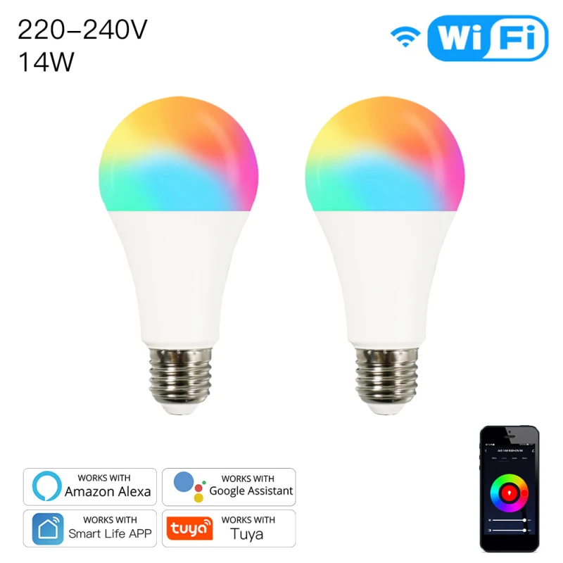

Дропшиппинг, Wi-Fi, умное питание, 14 Вт, RGBCW E27, Smart Life/Tuya App, 220-240 В, пульт дистанционного управления, работает с Alexa Echo Google Home