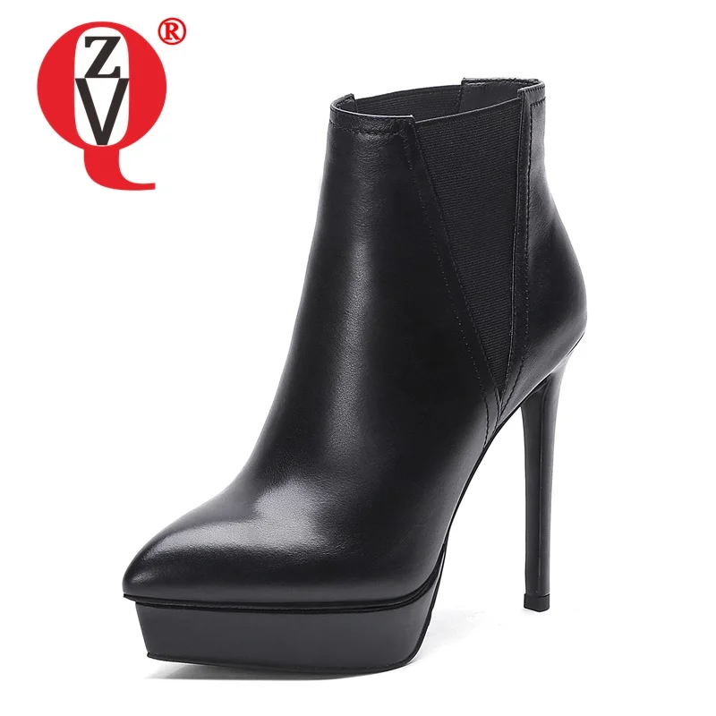 

ZVQ Women winter New Style working short boots Pointed Toe Solid color Pumps Heels Concise Comfortable Mature Genuine Leather