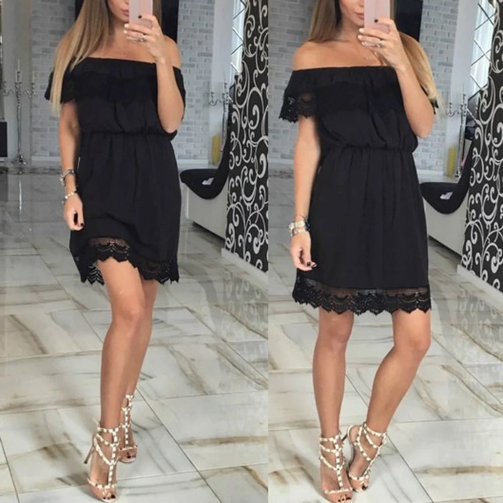 Ropa mujer vestido de otouno y verano mini fiesta cintura elatia sin tirantes encaje color sólido para muje | Женская одежда