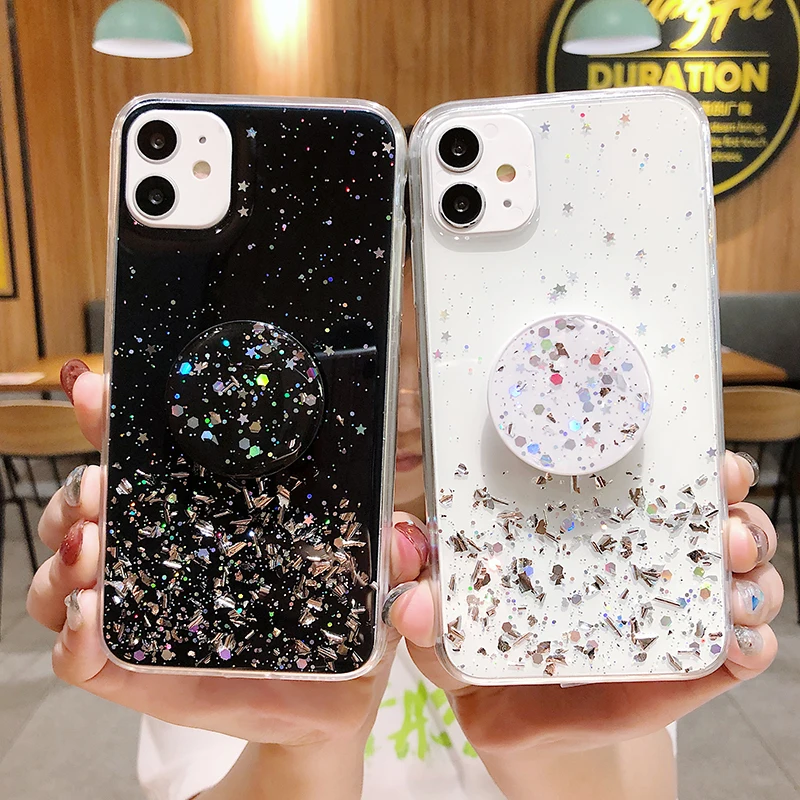 Блестящий чехол для Samsung Galaxy A51 A71 A81 A91 A21S A01 A31 A41 A50 A11 A20E A30 A40 A70 A8 A9 2018 с подставкой |