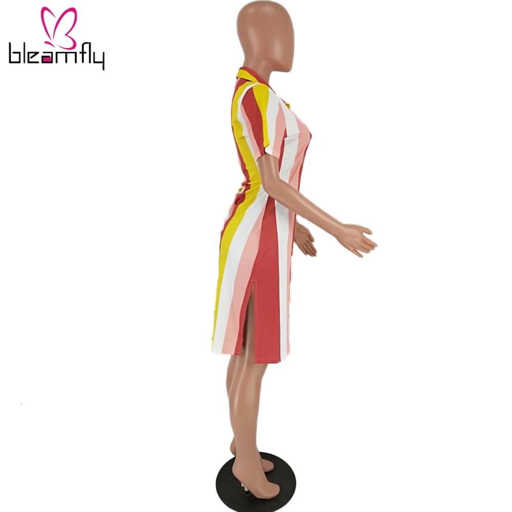 2019 летнее женское модное платье миди с коротким рукавом и полосатым принтом