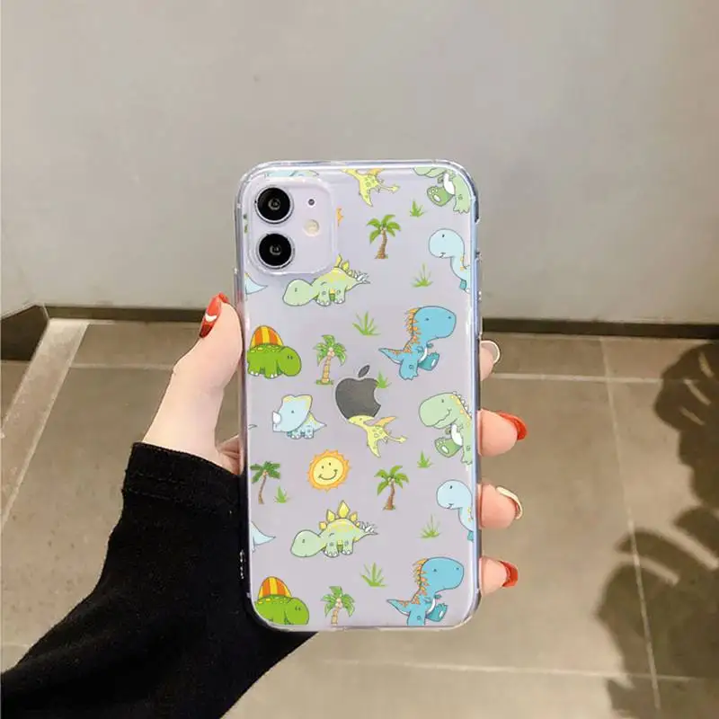 

Cute Dinosaur Baby Fashion Phone Case Transparent for iPhone 11 12 mini pro XS MAX 8 7 6 6S Plus X 5S SE 2020 XR