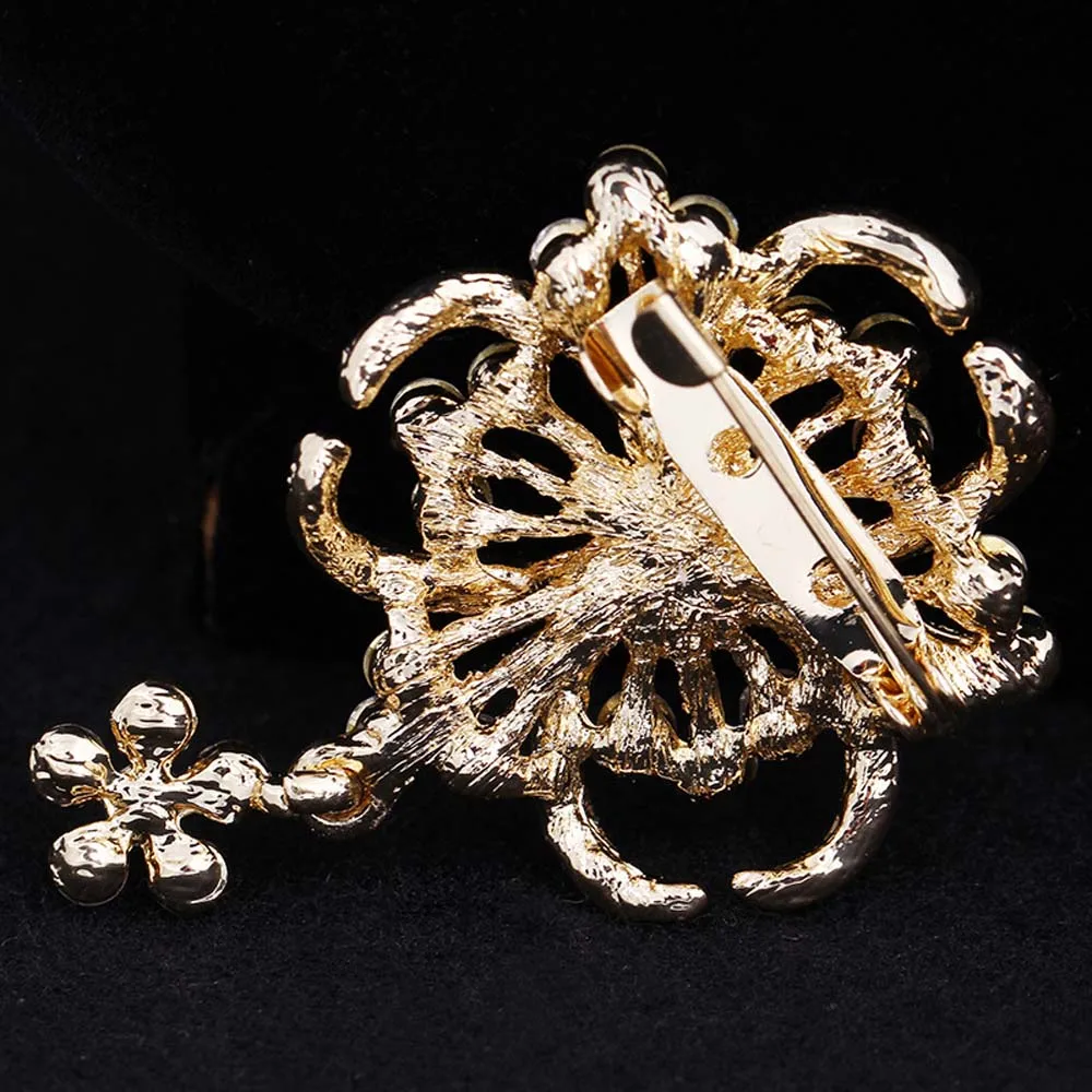 Винтажная овальная брошь в виде цветка модный стиль жемчуг и кристалл золотой