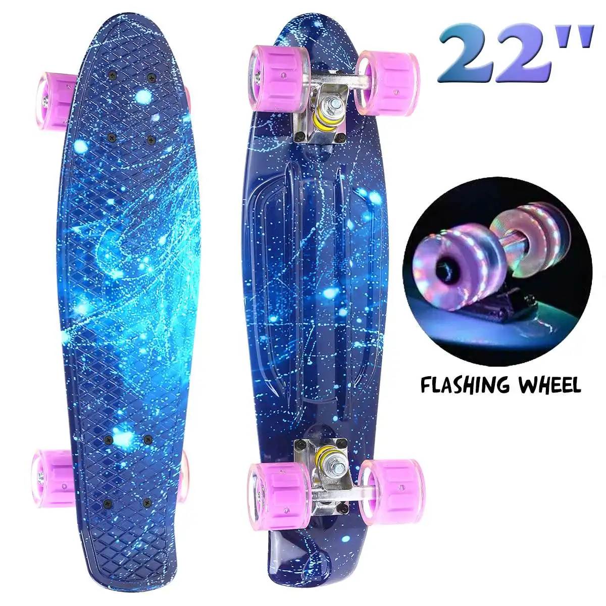 

NEW 22 Inches Four-wheel Mini Longboard Pastel Color Skate Board skateboard with LED Flashing Wheels Retro Skateboard