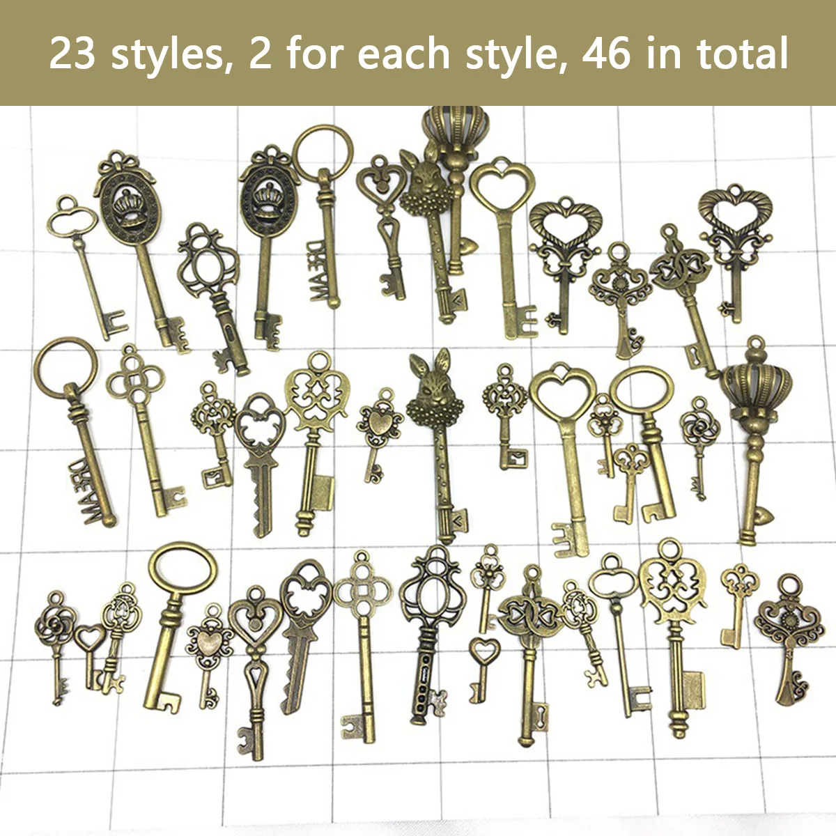 

46pcs Vintage Skeleton Key Metal Key Pendant Handmade Accessories Antique Bronze Key Charms Rustic Key Charms Pendant Set