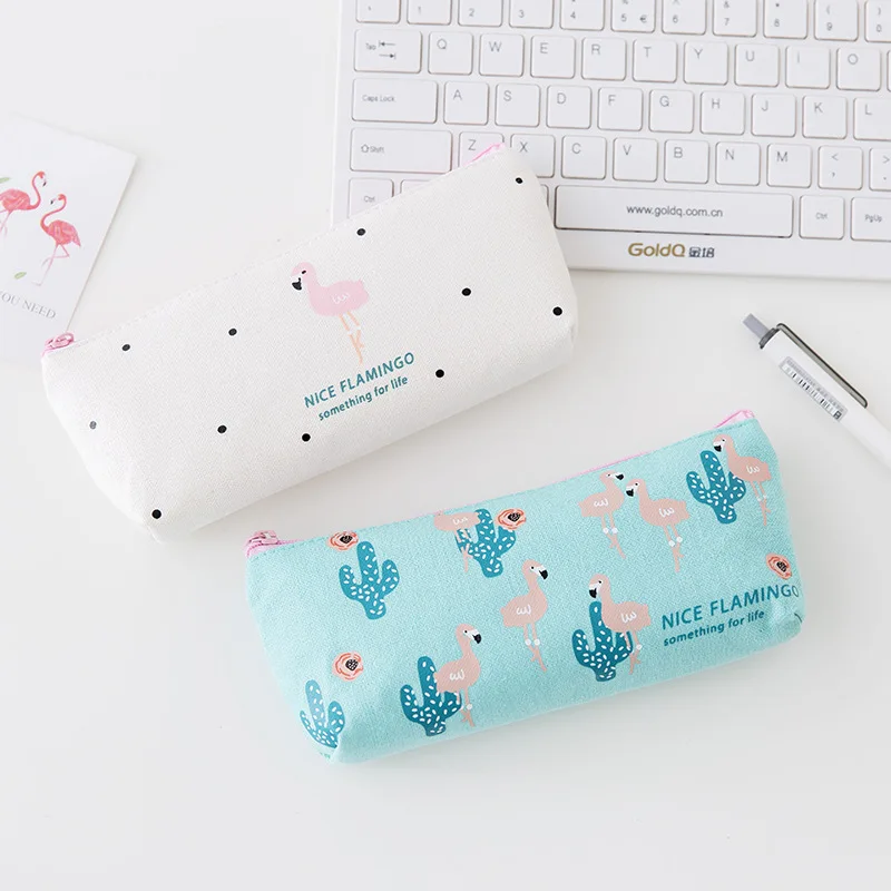Cute animals flamingos Pencil stationery Bag papelaria canvas Case material escolor school supplies | Канцтовары для офиса и