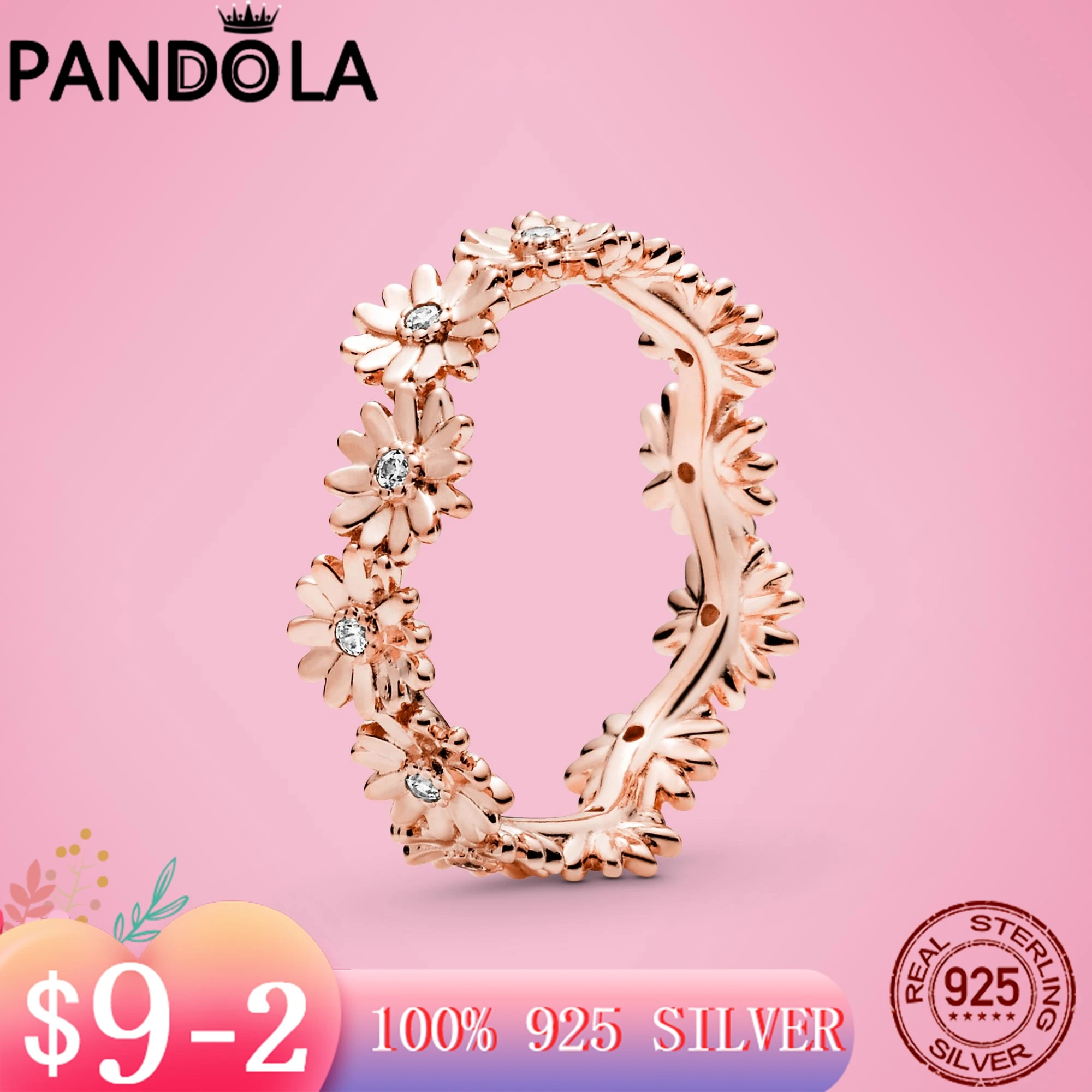 

2021 Новинка, распродажа, серебро 925 пробы, сверкающие маргаритки, Цветочная корона, кольцо на палец для женщин и девушек, оригинальные брендов...