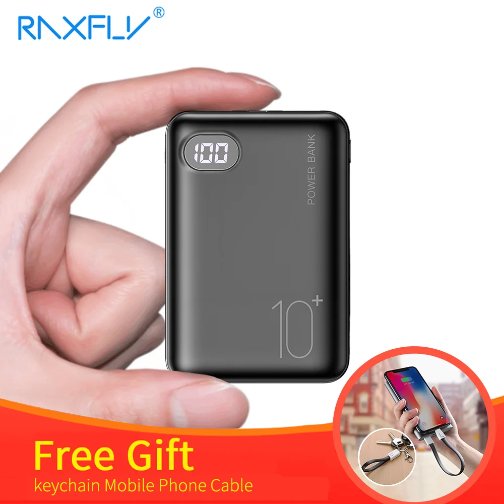 Мини Внешний аккумулятор RAXFLY 10000 мА/ч зарядное устройство с двумя usb портами 3 типа