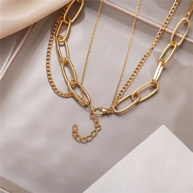 

Steampunk Crystal Star Lock Multilayer Necklace Sets for Women Gold Thick Chain Chokers Necklaces Party Jewelry Collier