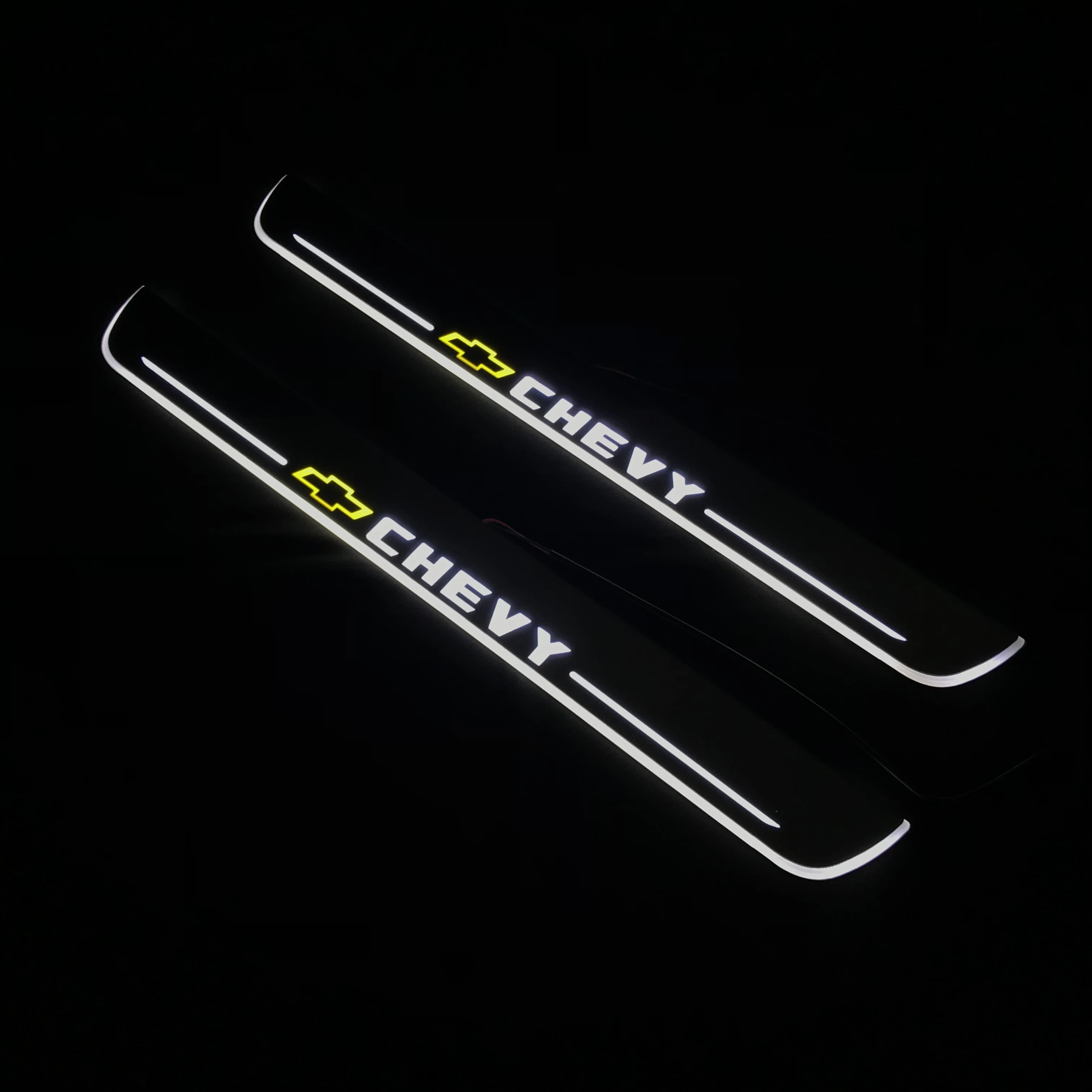 RQXR светодиодные движущиеся двери scuff для chevrolet chevy dynamic порога пластина плоская подкладка наложения потока/еще светильник, 2 шт