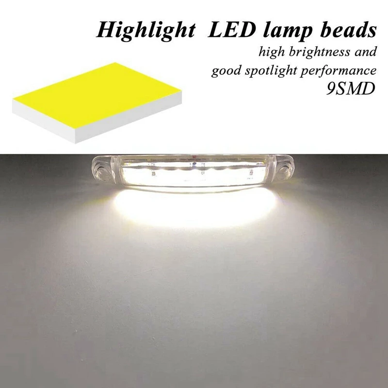 

30Pcs Durable White 9-LED Truck Trailer Lorry Sealed Side Marker Clearance Light Low Led Trailer Light Rear Side Lamp