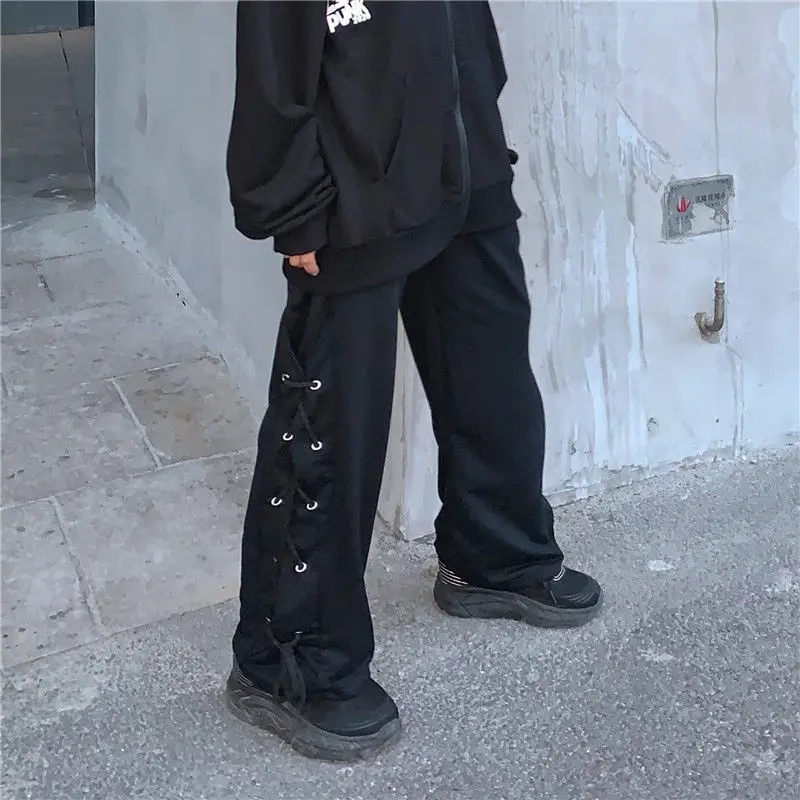 

Wide Leg Pants Women Goth Pants Women Jogger Hippie Casual Trousers Harajuku Bandage Sweatpants Women Janpanese Streetwear