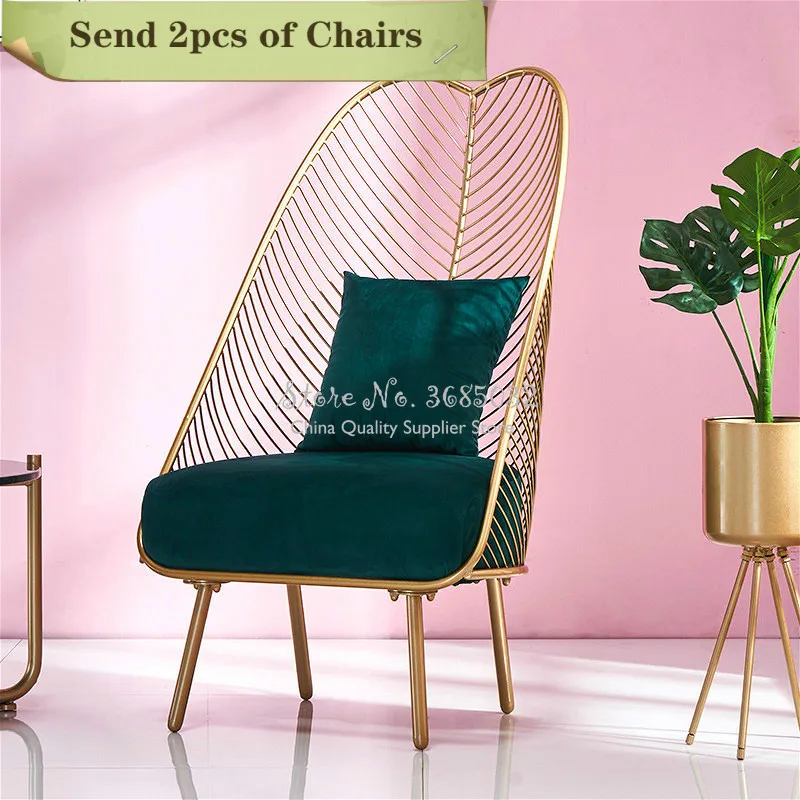 

2pcs Customizable Luxury Iron Golden Sofa Leisure Chair with High Back Nordic Furniture Sponge Cushion Living Room Balcony