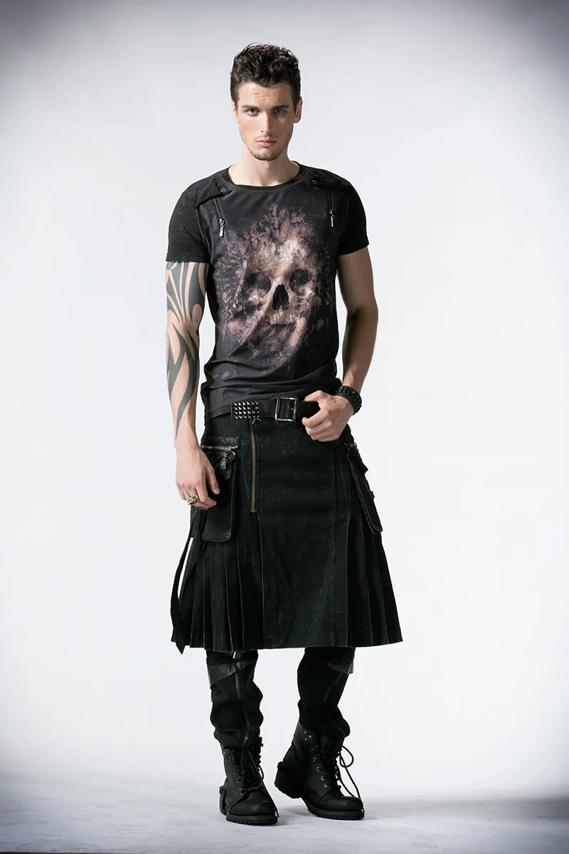 Goedkoop PUNK RAVE Gothic Nieuwe Rock Mens Persoonlijkheid Zwarte Rok Broek Mode Populaire Metalen Rits Zak Decoratie Dark Twill Rokken
