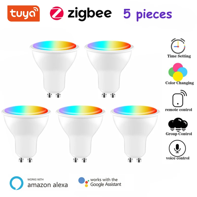 

Tuya ZigBee Смарт Gu10 светодиодный светильник лампы Точечный светильник Tuya/приложение Smart Life 4 Вт RGBCW голосовой пульт дистанционного управления Уп...