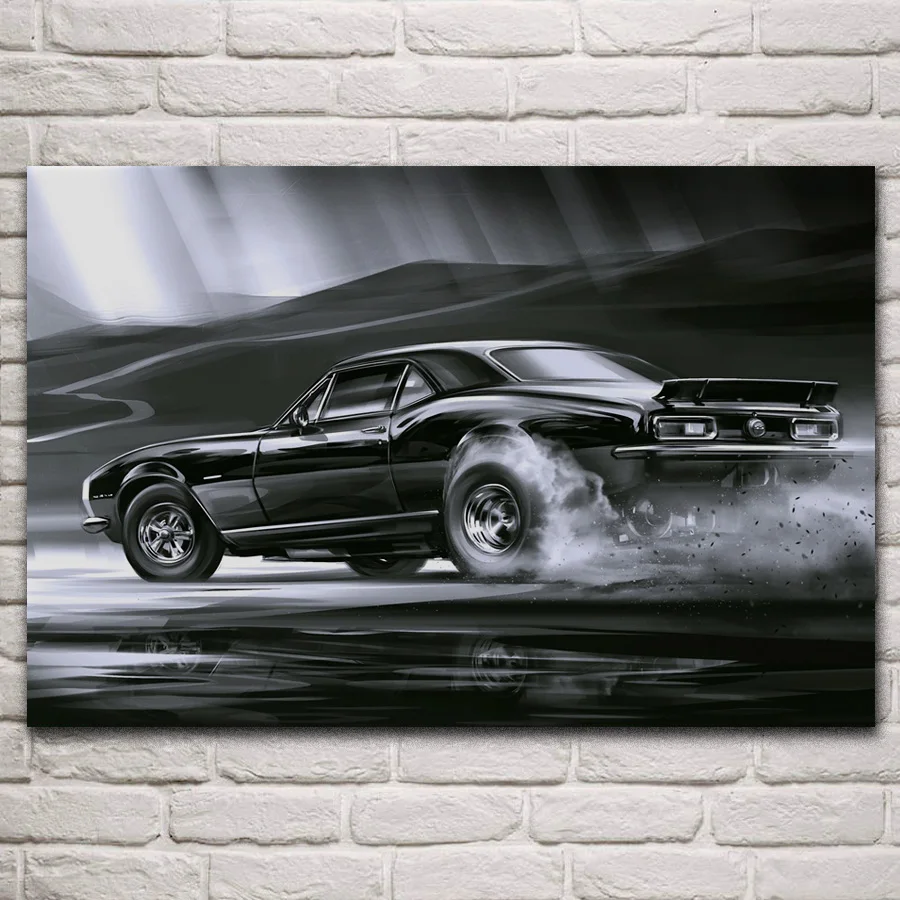 

muscle sports car black white monochrome artwork posters on the wall picture home living room decoration for bedroom KN541