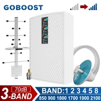 goboost tri band signal repeater 2g3g4g 70db cellular amplifier 850 900 1700 1800 1900 2100 mhz network booster antenna kit