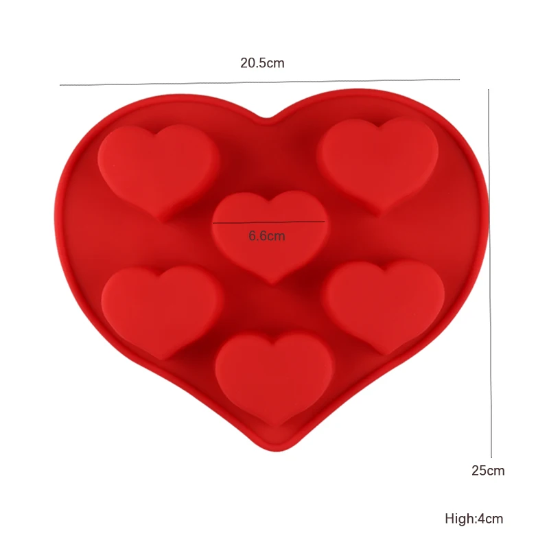 Силиконовый мини торт в форме сердца с 6 отверстиями мусс молд ручной работы