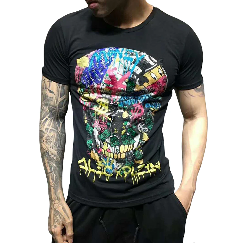 

PLEIN BEAR 2021 Summer New Regular Fit Crystal Skull Clown Logo Print T-shirts Men100% Cotton Comfortable Tops Brand Clothing