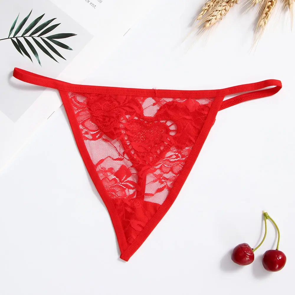 Trendy Heart Lace Transparent Thongs Women Low Waist Hollow Underwear G-string Panties Lingerie Sexy Lady Briefs | Женская одежда