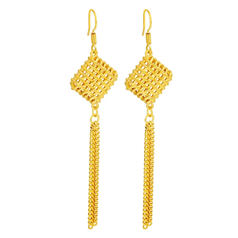 

Elegant 18K Yellow Gold Earring For Women Wedding Engageent Multi-layer Mesh Round Trend Female Drop Earrings Fine Jewelry Gifts