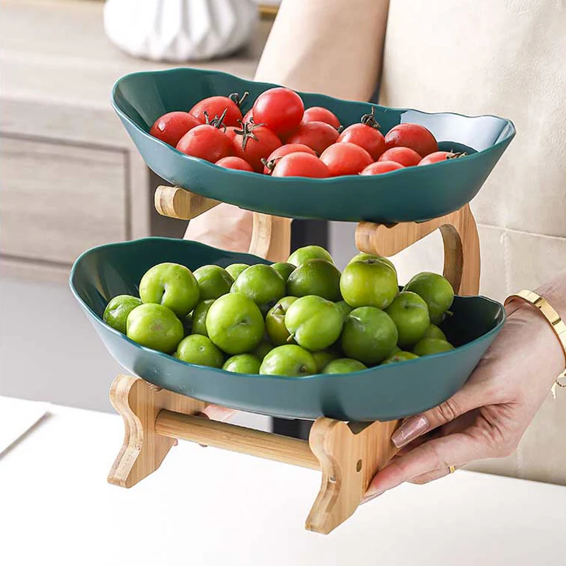 2/3 Tiers Fruit Storage Display Plate Snacks Dessert Holder Bowl With Wood Shelf Party Kitchen Serving Platter Decor Box | Дом и сад